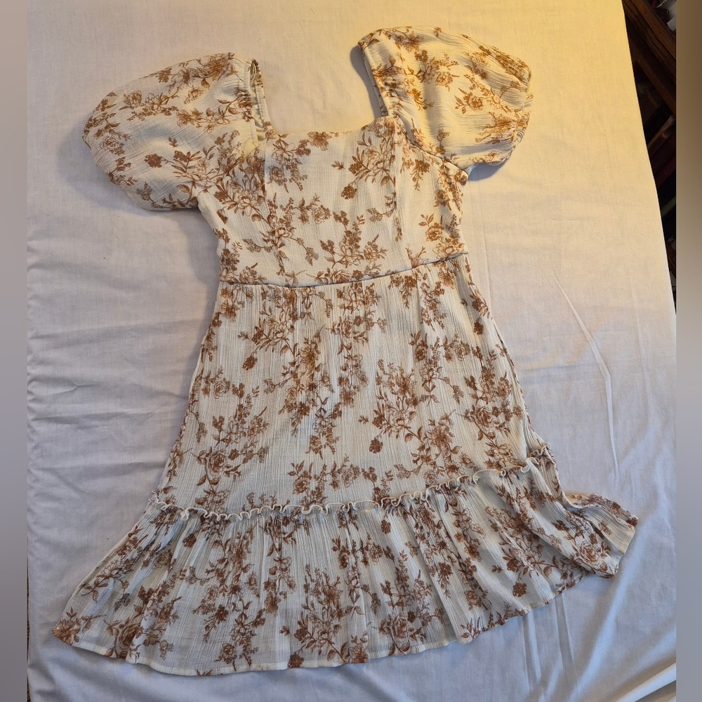 Anthropologie Blue Pepper Cottagecore Floral Puff Sleeve Lined Mini Dress Size M